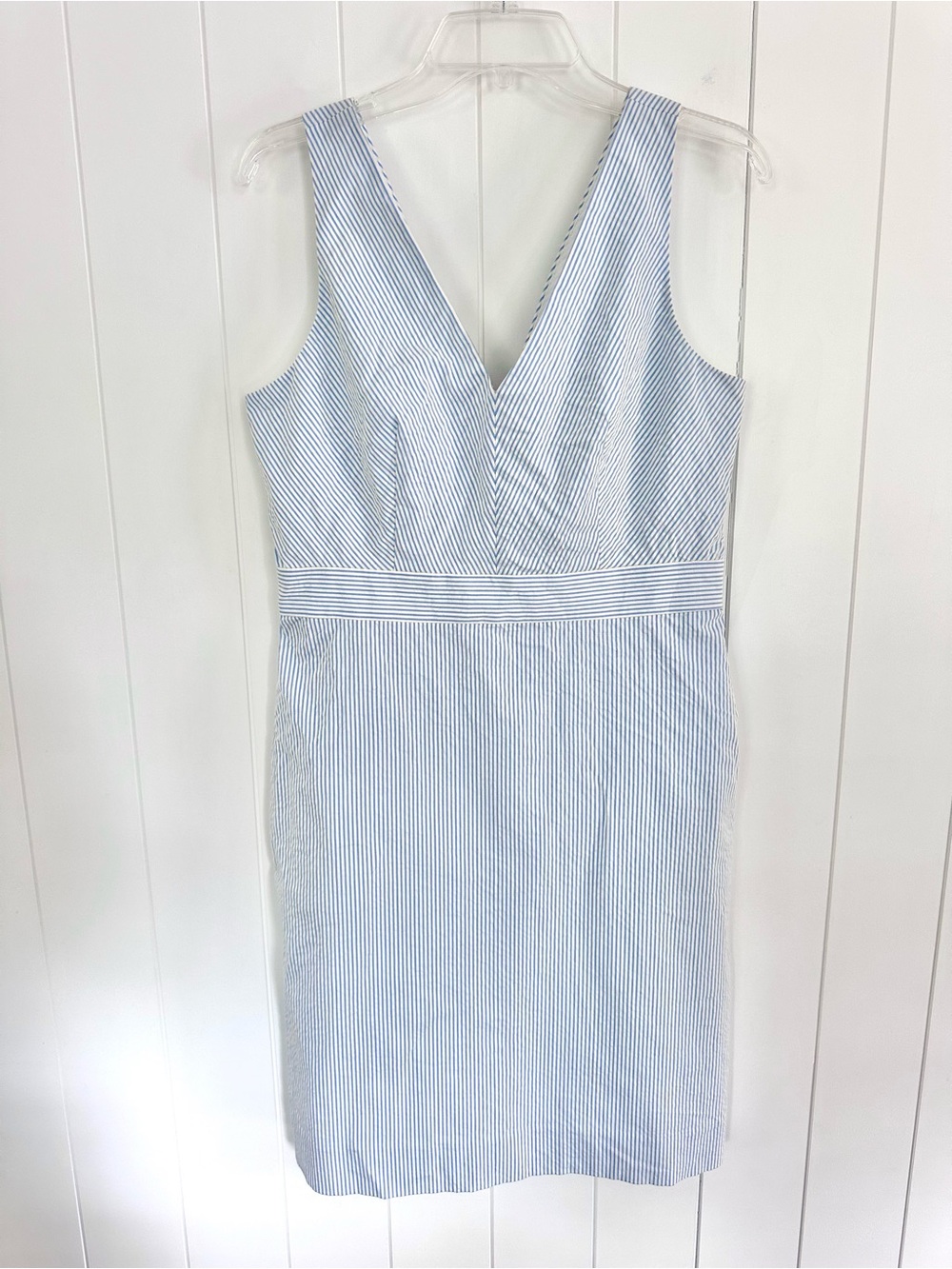 J. Crew Blue and White Pinstripe Seersucker Dress